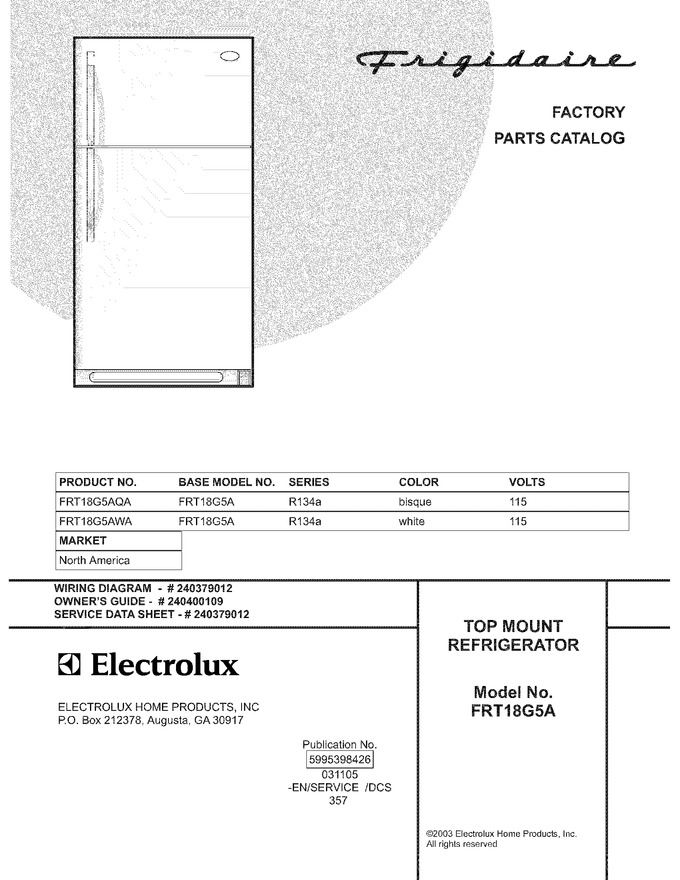 Diagram for FRT18G5AWA