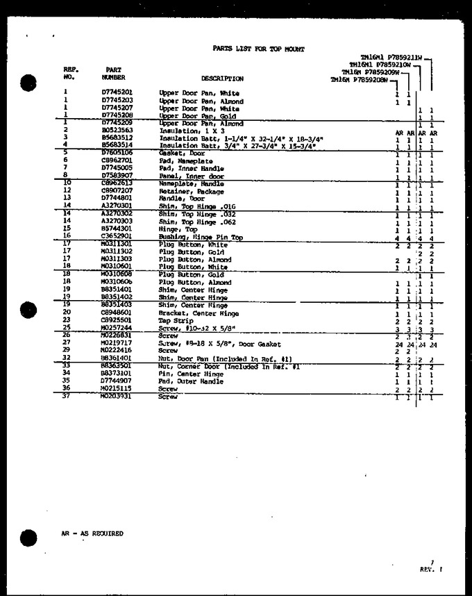 Diagram for TM16M1 (BOM: P7859211W)