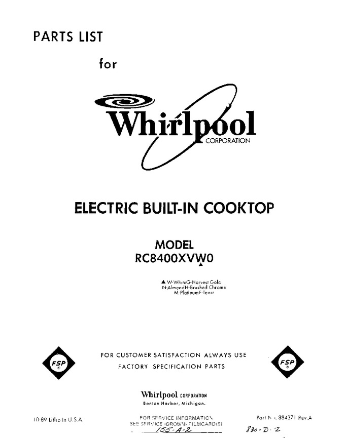 Diagram for RC8400XVW0