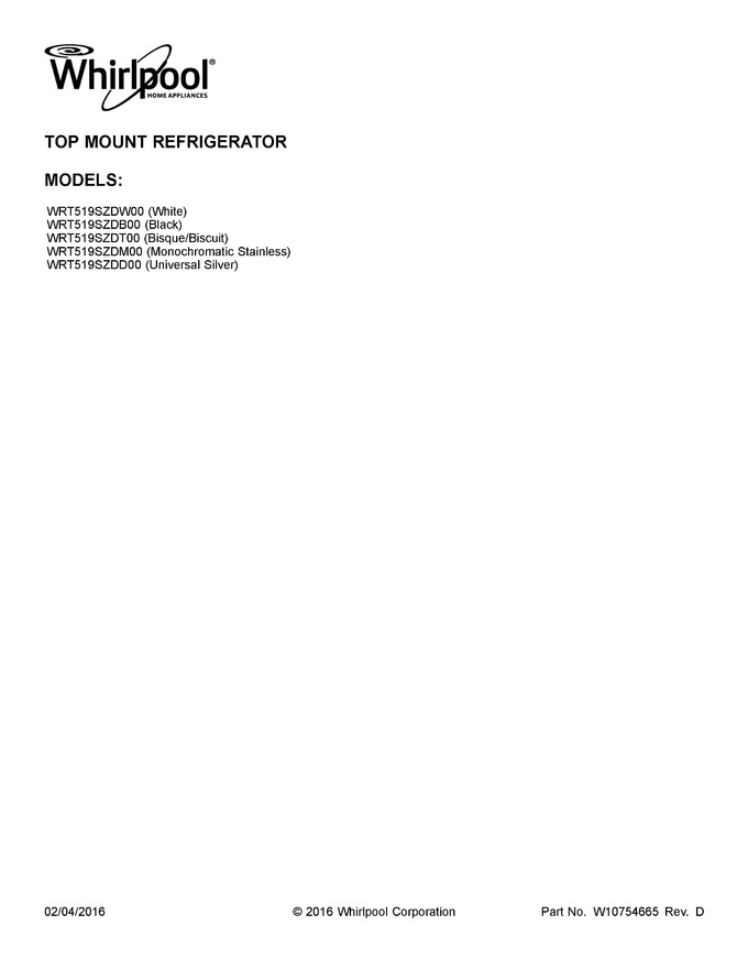 Diagram for WRT519SZDT00